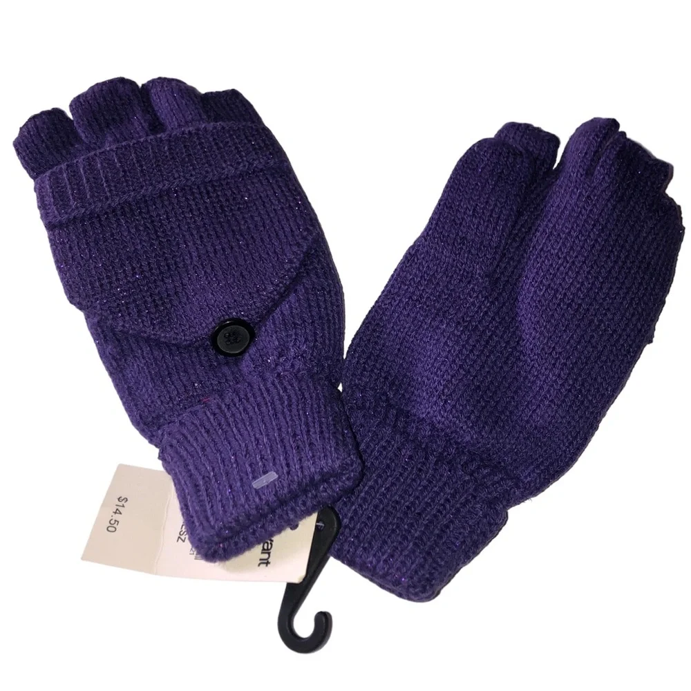 Lane Bryant Gloves Mittens Convertible Fingerless Purple Metallica New